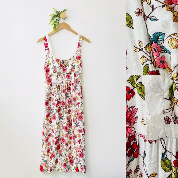 As You Wish NWT Floral Milkmaid Cottagecore Eyelet Midi Dress - Picture 1 of 9